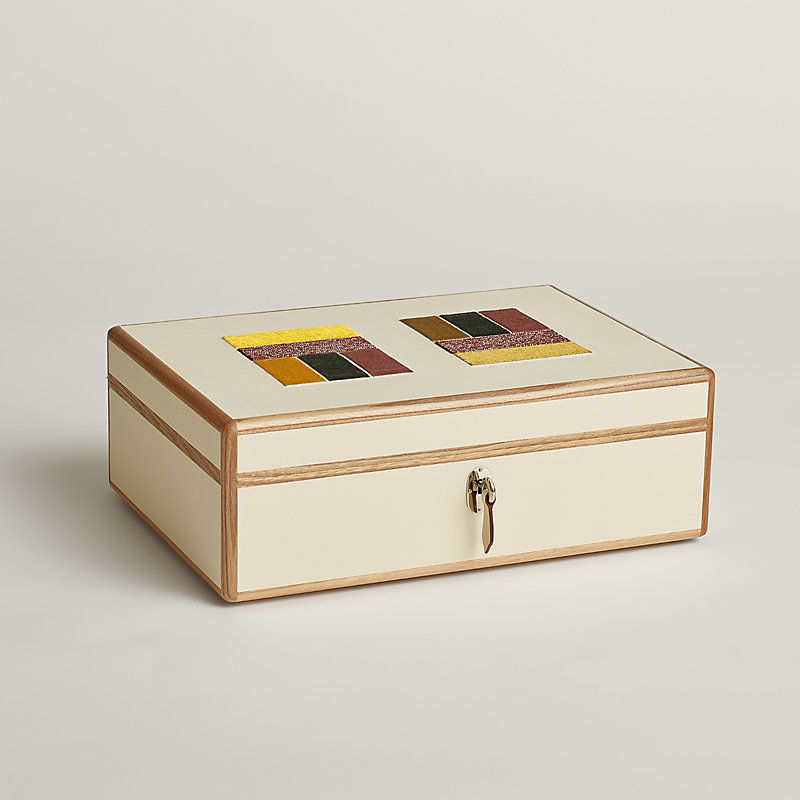 Amalthee Holi watch and cufflink box, large model - Beige | Hermès